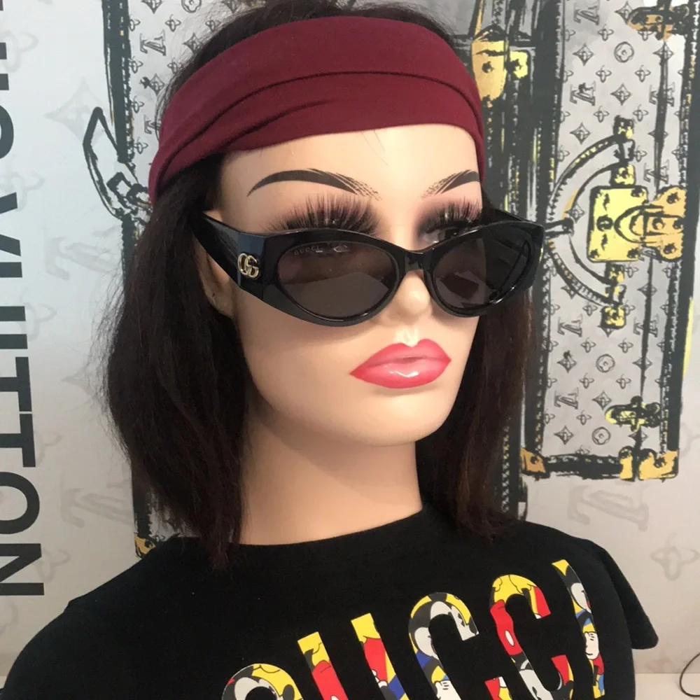 New Authentic Gucci GG1401S 001 Black Cat-Eye Sunglasses Grey Lenses